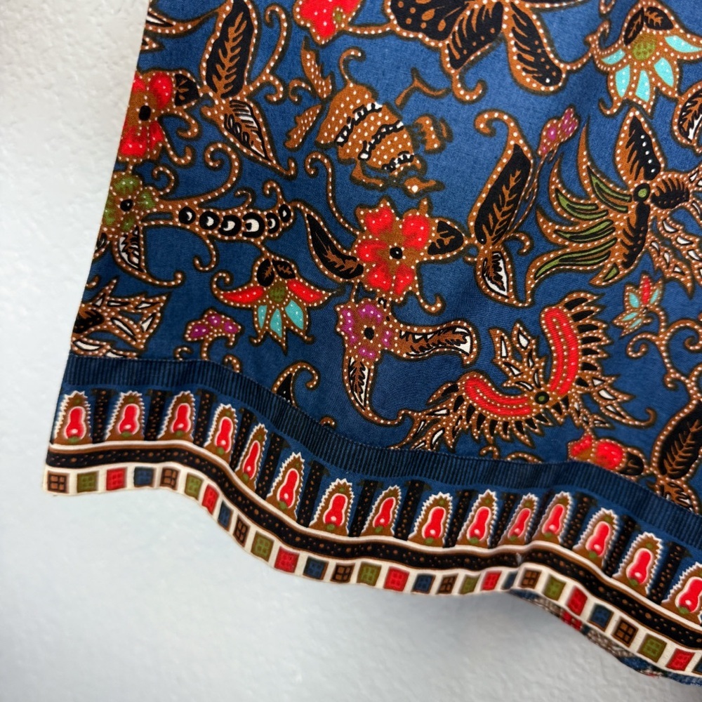 Handmade Floral Print Boho Sleeveless Maxi Dress Navy Blue Orange Brown Indie - Picture 5 of 9